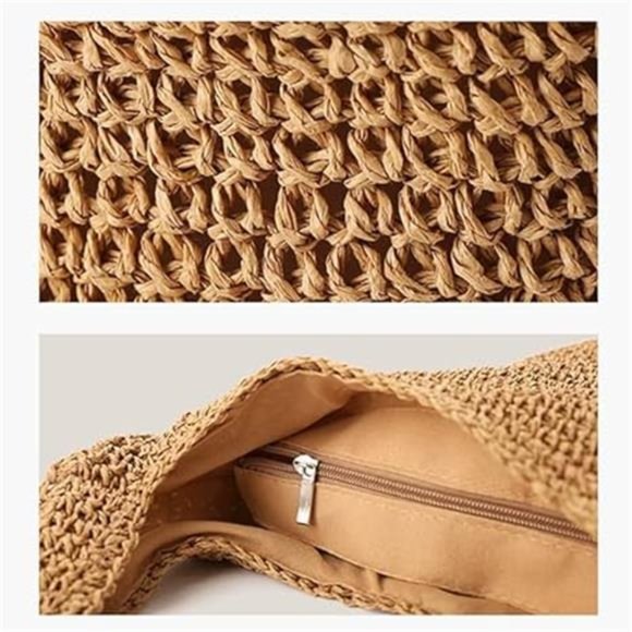 Hand-woven Soft Large Straw Shoulder Bag Boho Straw Handle Tote Retro Beach Bag - Picture 4 of 6